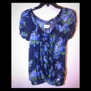 Abercrombie & Fitch Sheer Blue Floral Top Large